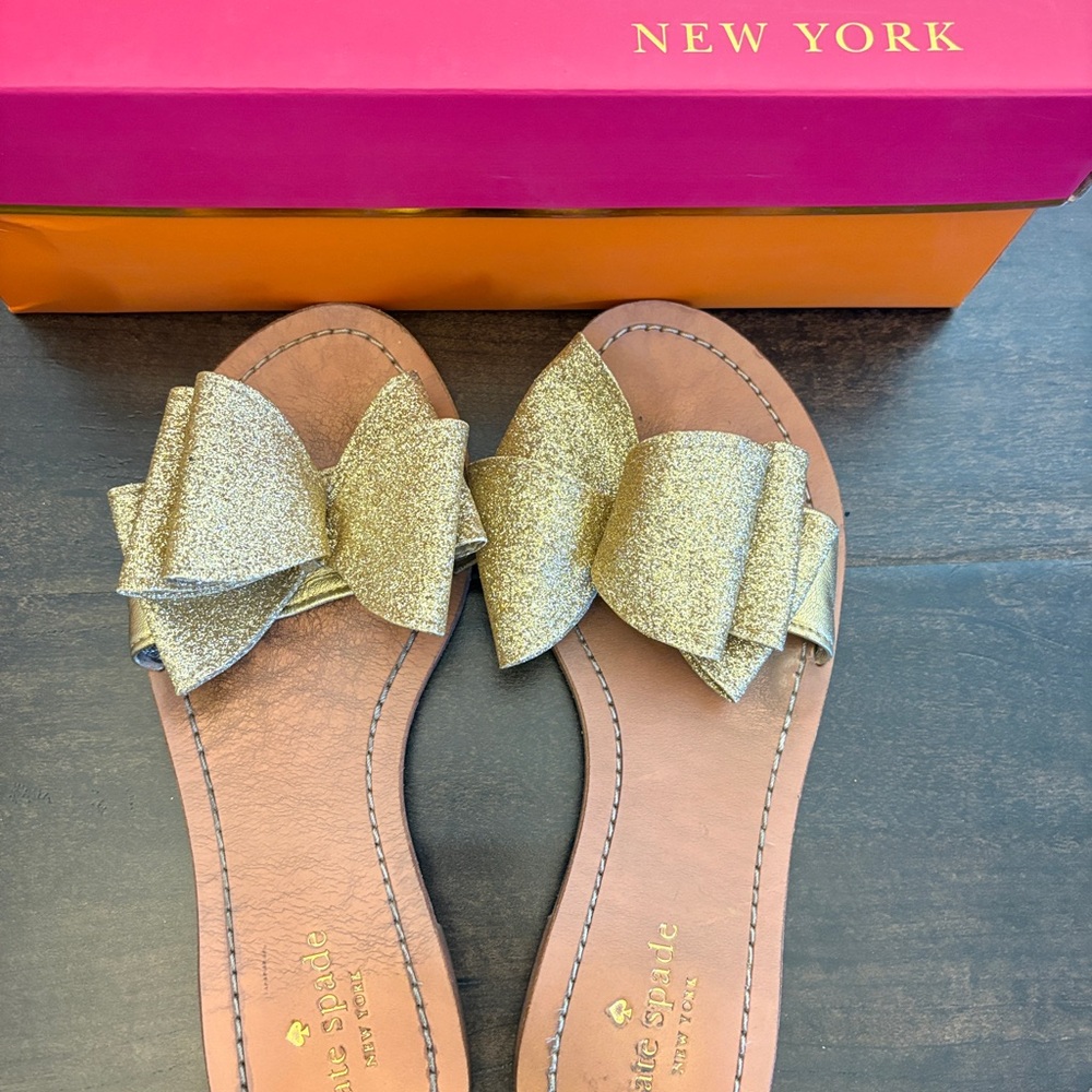 kate spade glitter gold bow slide sandals